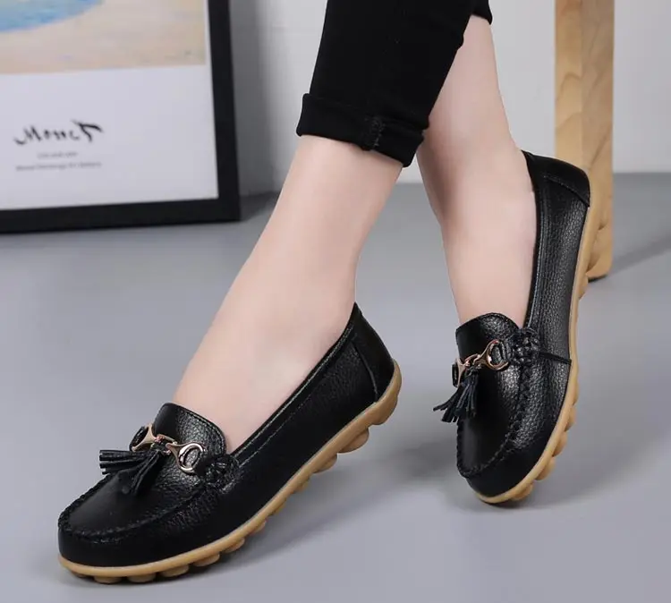 Женская повседневная обувь на плоской подошве; коллекция 2019 года; модная обувь из натуральной кожи; женская обувь с круглым носком; удобные