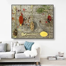 Canvas Painting Seasoning in spoon Wood grain background Art Poster Picture Wall Decor Home Decoration For Living room Kitchen