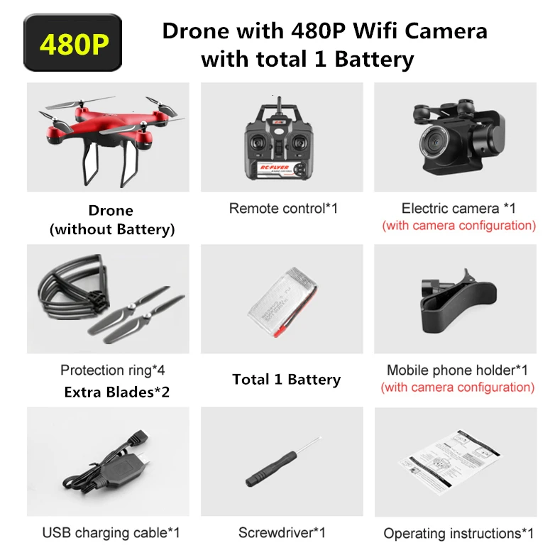 Радиоуправляемый Дрон с 4K WiFi FPV с электрической регулировкой камеры Квадрокоптер 25 минут Летающий время Квадрокоптер игрушка для ребенка Дрон VS SG901 - Цвет: Red 480P Cam 1B