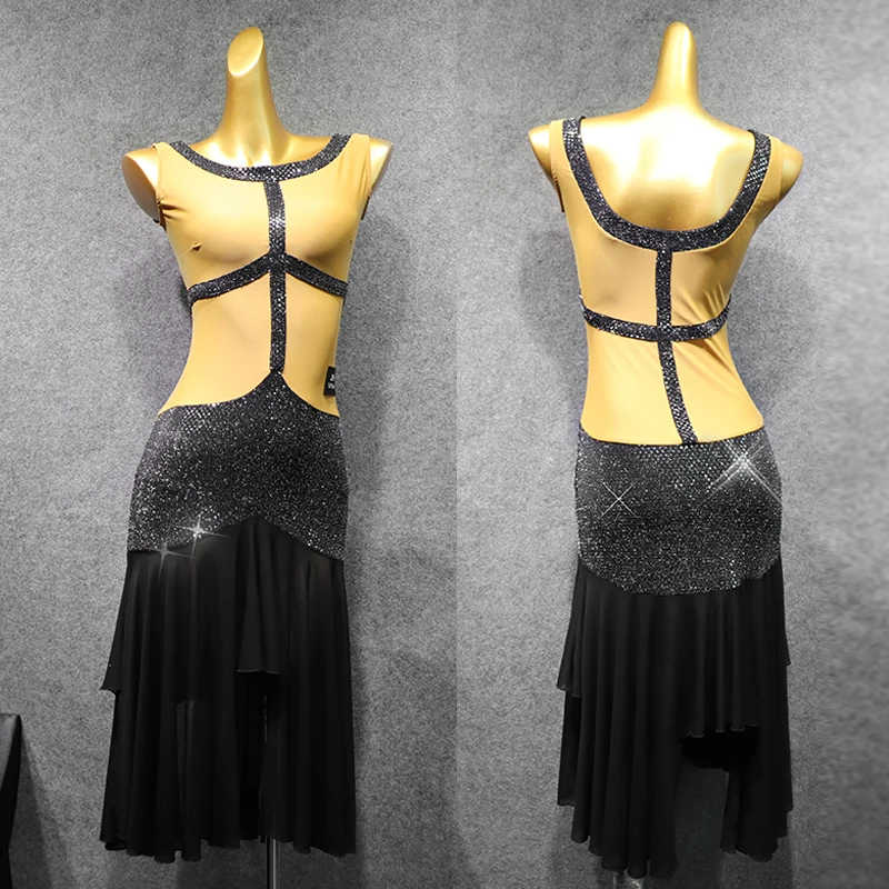 

Latin Dance Dress Adults Sleeveless Sequin Performance Clothing Rumba Cha Cha Samba Tango Salsa Women Competition Wear DN4067