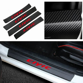 

Car Styling 4pcs Carbon Fiber Vinyl Door Sill Guard Sticker For Honda Civic 2016 2017 Anti-kick Anti-Scratch Sticker Accessories
