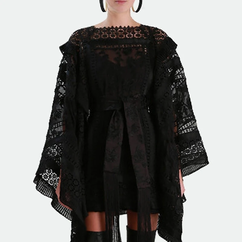 

New Pattern Suit-dress Spring Clothes Long Fund Woman Tide Fashion Black Spring Lace Dress Elegant Vestidos