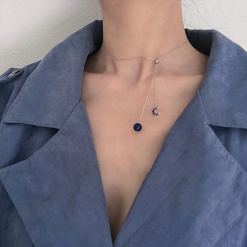 Collar de Gargantilla De Luna minimalista para mujer, cadena de clavícula de Color plateado, collar corto de piedra de cristal 2021 INS