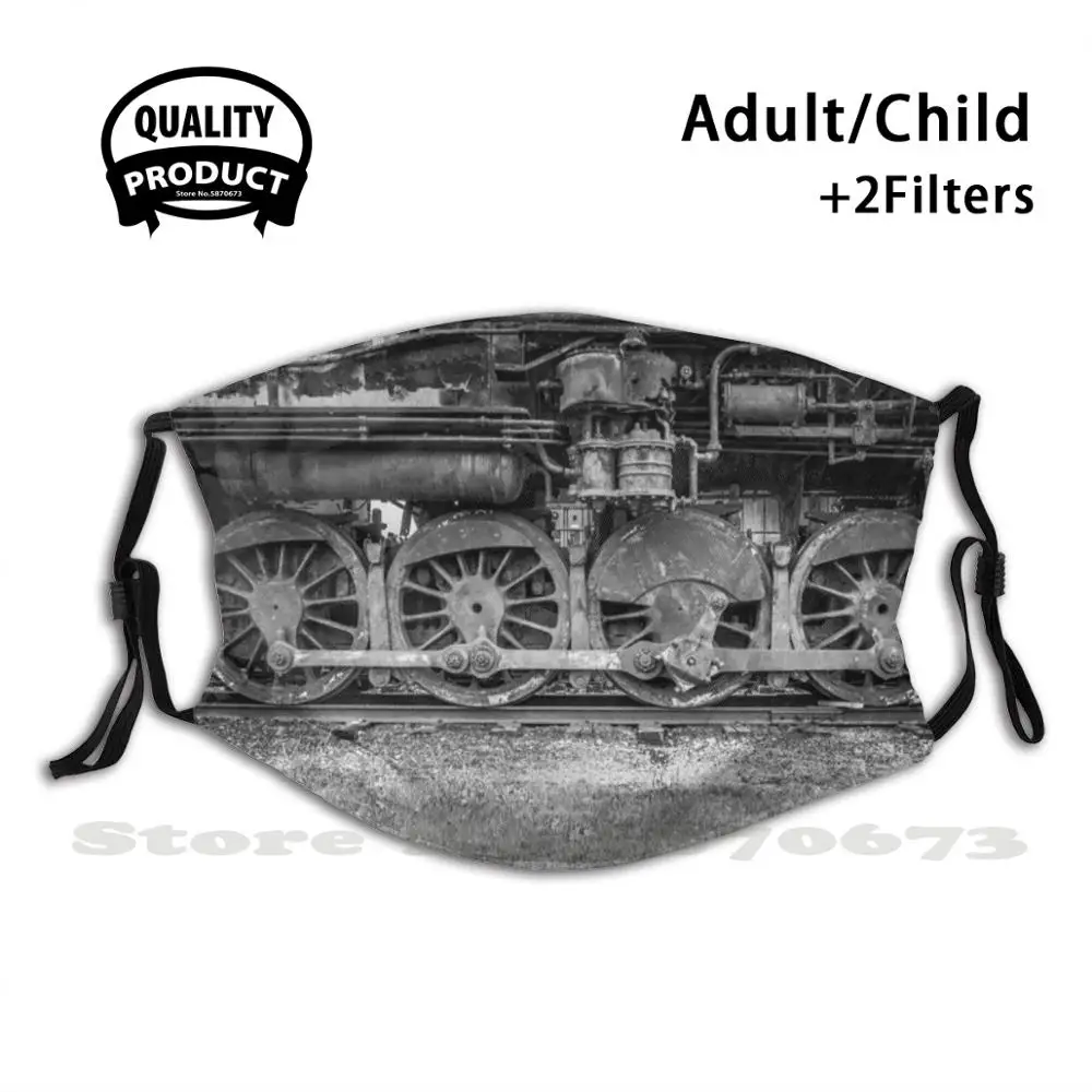 

In It Together - Black And White Face Mask With Filter Steam Power Steam Punk Locomotive Train Rail Road Railfan Wheels Steam