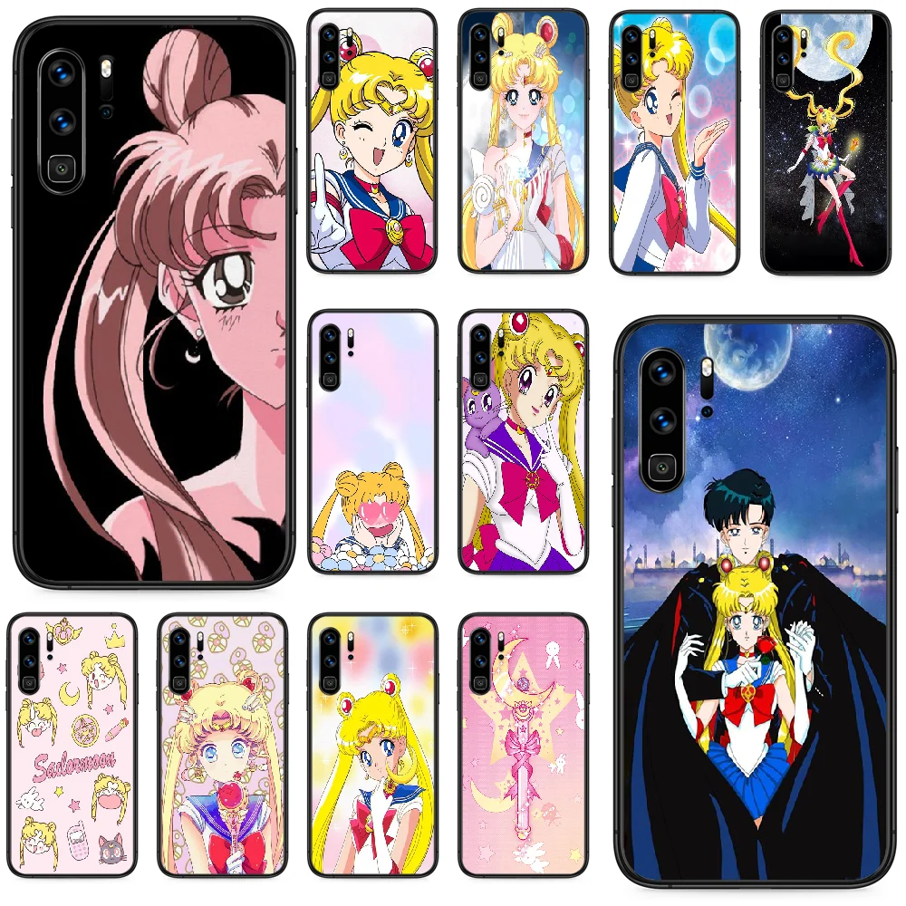 Чехол для телефона Sailor Moon Huawei P 9 Smart 10 20 30 40 8 Lite Mini Z 2019 Pro черный чехол мобильного 3D