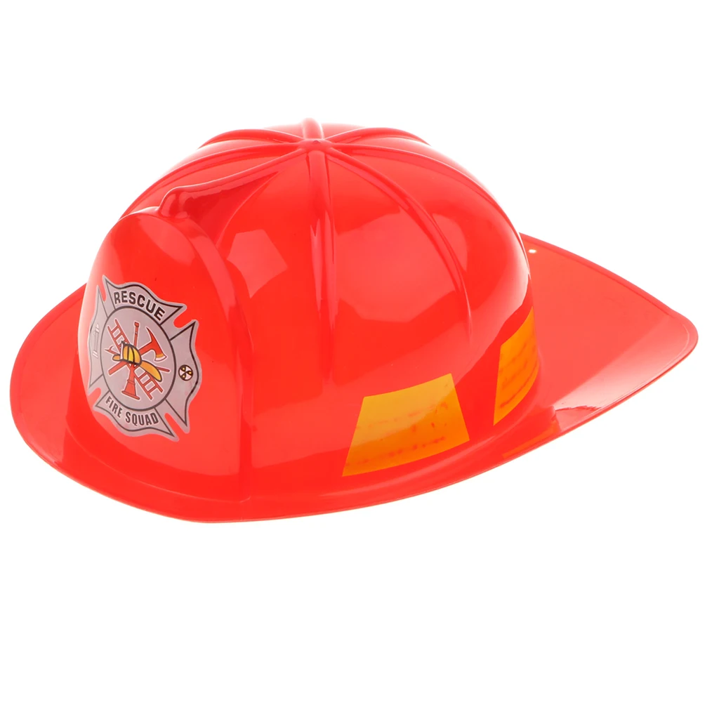 Pretend Play Children Plastic Fireman Helmet Chief Hat Fancy Dress Role Playing - Red