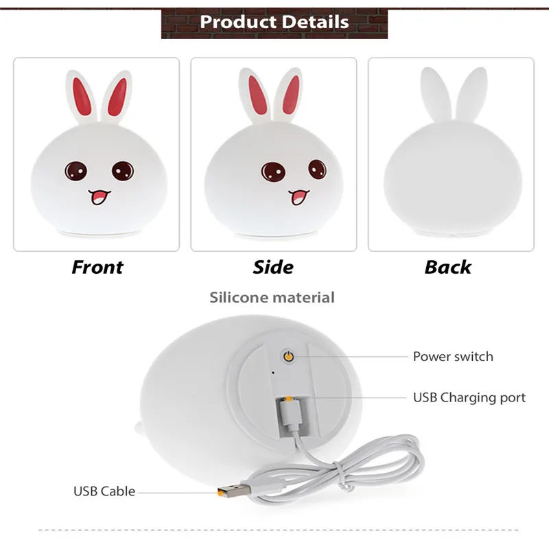 Светодиодный RGB силиконовый ночник светодиодный светильник кролик капли воды