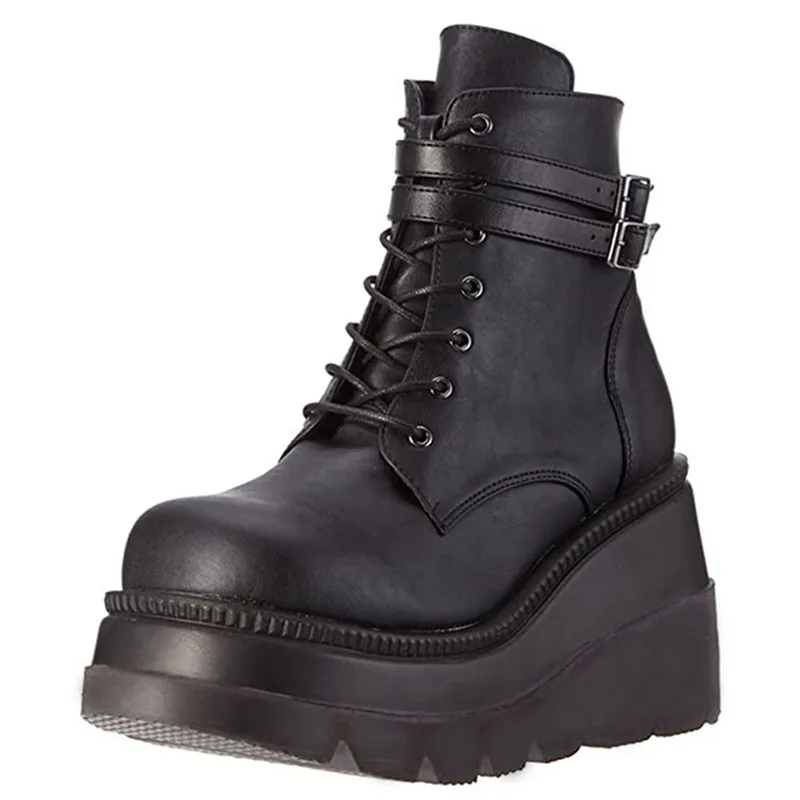Las mujeres de invierno antideslizante botas de hebilla de cuero de la PU zapatos de talla grande de botas Martin botas mujer, botas botines de mujer
