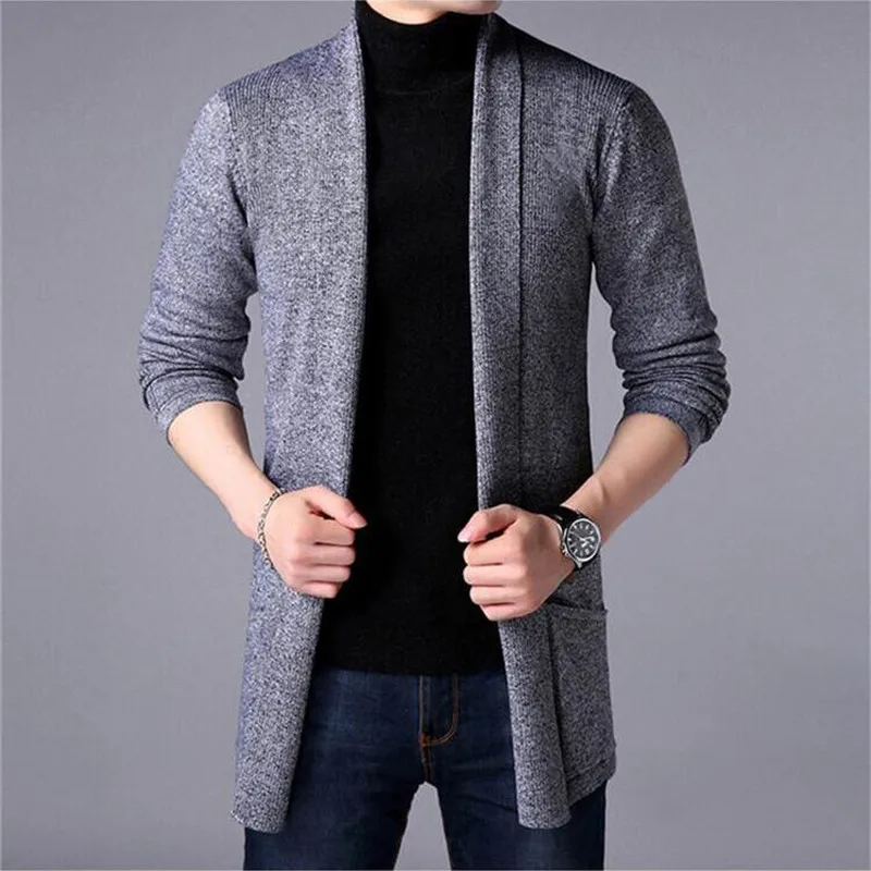 Sweater Coats Men New Fashion 2020 Autumn Men's Slim Long Solid Color Knitted Jacket Fashion Men's Casual Sweater Cardigan Coats mens turtle neck jumper Sweaters