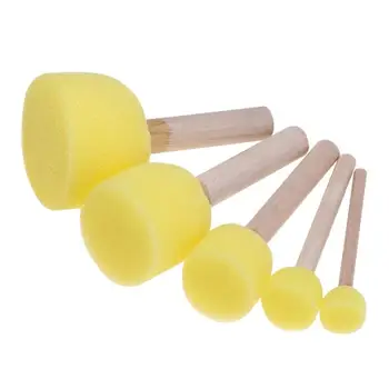 

5pcs Sponge Paint Brushes DIY Painting Drawing Graffiti Brush Learning Toys Wooden Handle Learning Tool For Children Kids Yellow