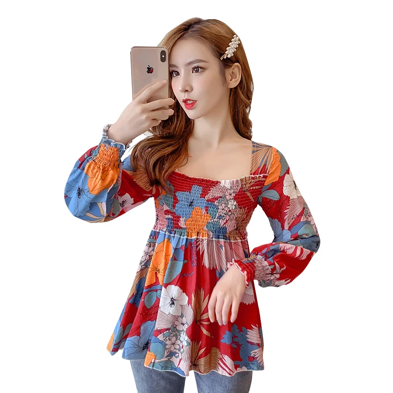 

COIGARSAM Office Lady Print blouse women New Spring Full Sleeve Chiffon blusas womens tops and blouses White Red Blue 8010