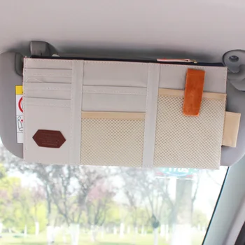 

1pc Car Auto Car Sun Visor Point Pocket Documents Organizer Pouch Hanging Bag CD Card Beige