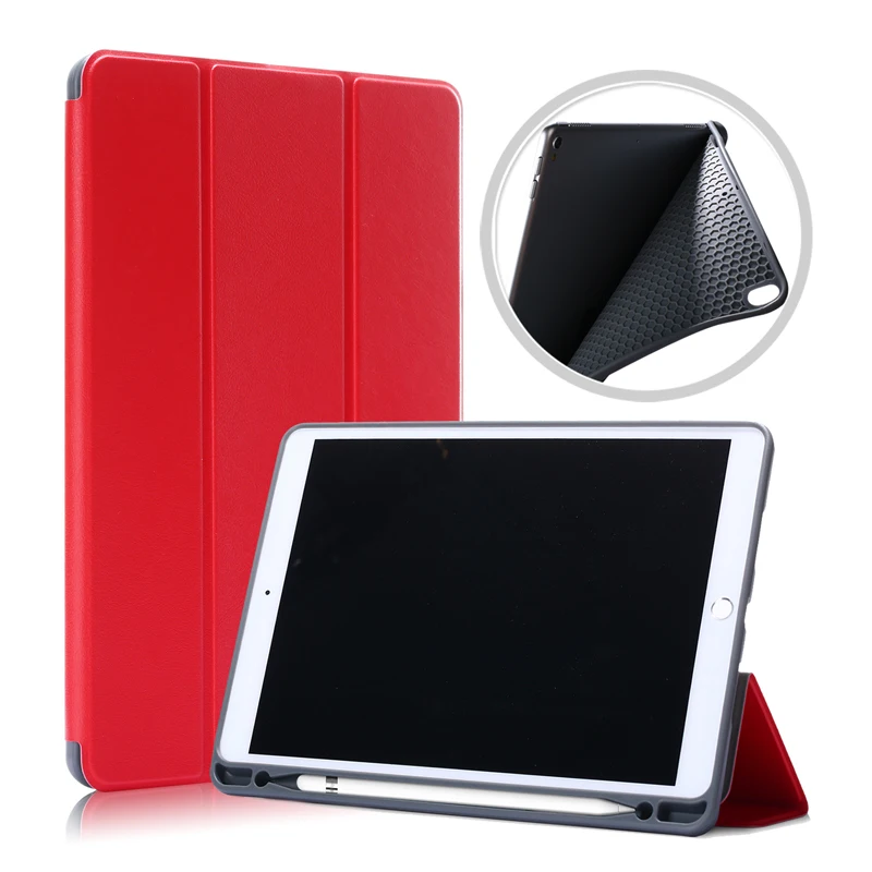 

Solid Color case For iPad Air 3 2019 10.5" with Pencil Holder Folding Stand PU Leather Soft TPU Cover For iPad Pro 10.5 2017