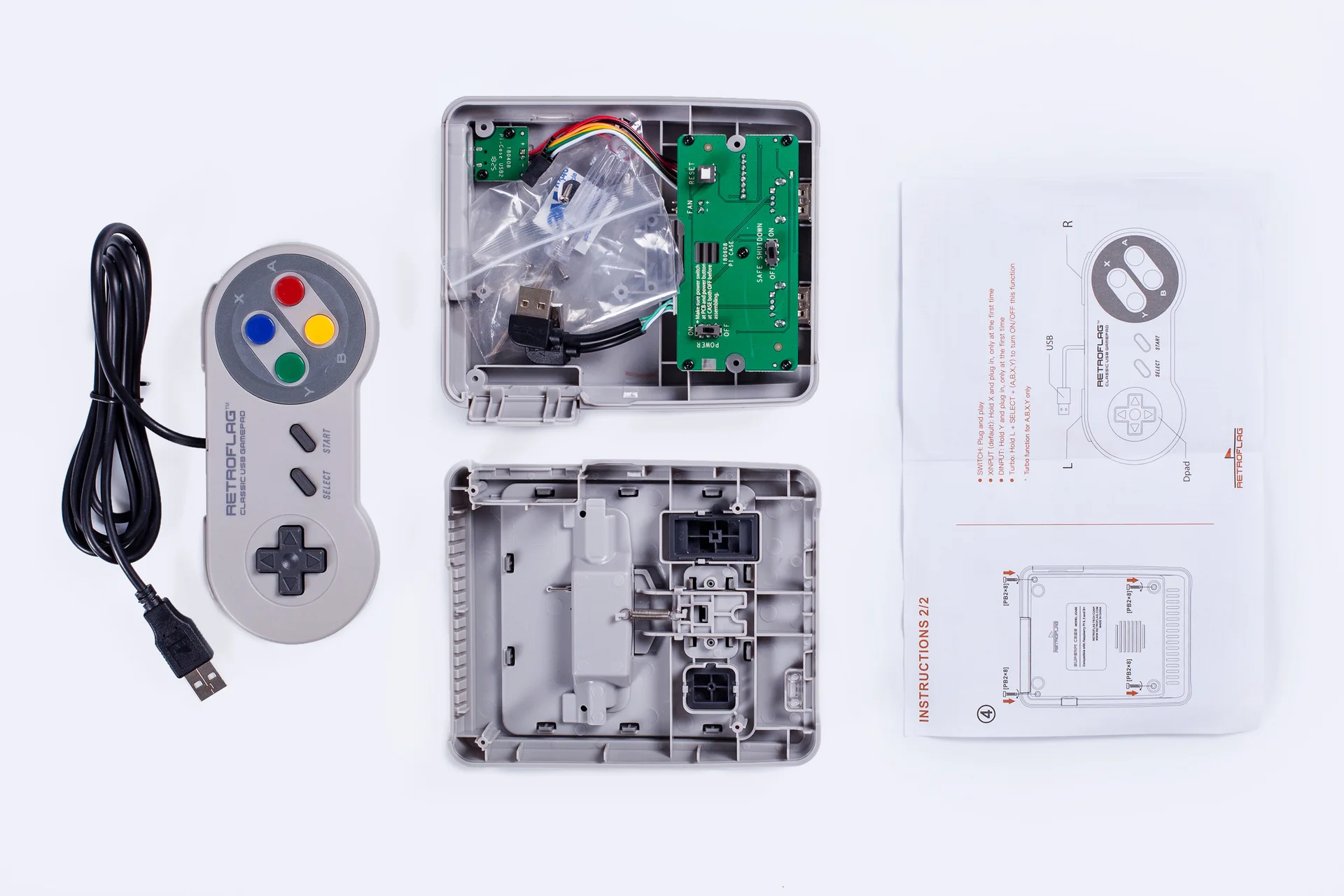 Capa retroflag superpi com controlador usb clássico edição deluxe-j