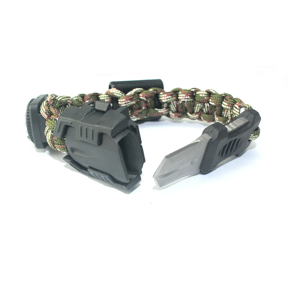 

Emergency Multi-functional Survival Camouflage Umbrella Rope Beetle Webbing Buckle Steel Knife Bottle Opener Bracelets