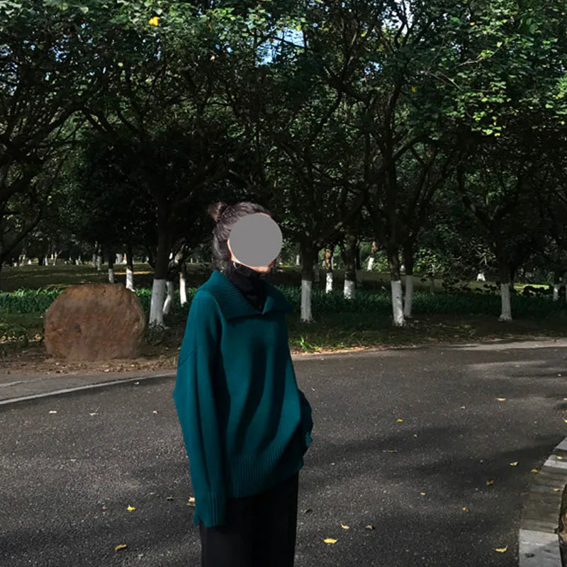 Прямой шикарный осенне-зимний свободный толстый ассиметричный свитер, пуловер для женщин с длинным рукавом, повседневный теплый свитер, Женский вязаный джемпер, Топ - Цвет: dark green