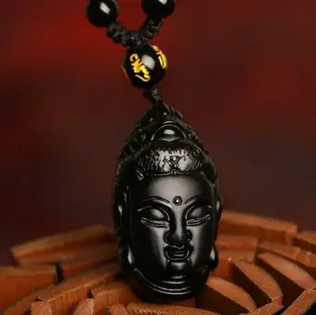 

Natural Obsidian Guanyin Buddha Statue Good Luck Zen Buddha Head Pendant Necklace Pendant Beautiful Gift Auspicious Amulet
