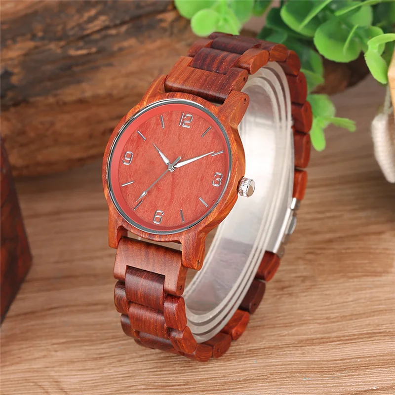 Antique Full Wooden Man Wristwatch Arabic Numeral Dial Clock Quartz Analog Timepiece Luminous Pointers Adjustable Strap Reloj