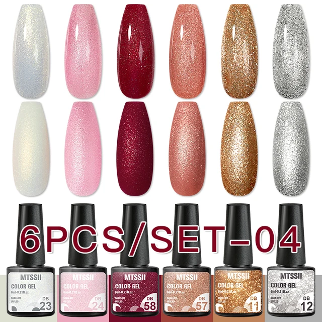 Mtssii 10Pcs/set Color Gel Nail Polish Set 100 Colors Semi Permanent UV Led Gel Varnish Soak Off Nail Lacquers Base Top Coat ZH15183 6PCS