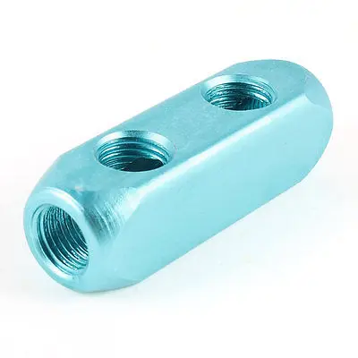 

G1/4" Turquoise Aluminum 2 Ways Cuboid Shaped Air Inline Manifold Block