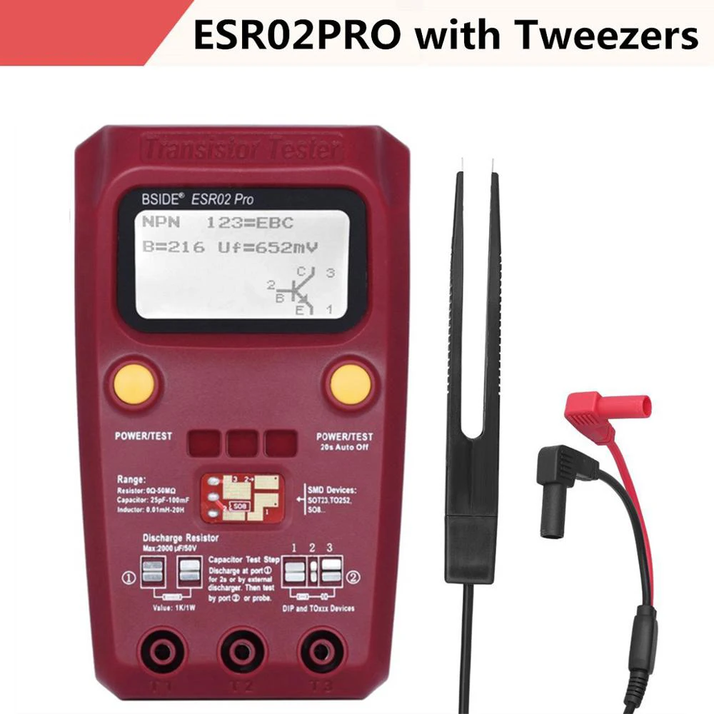 Профессиональный ESR02PRO Цифровой транзистор SMD компоненты тестер Диод Триод Емкость индуктивность мультиметр ESR метр - Цвет: ESR02PRO-RED-Twz