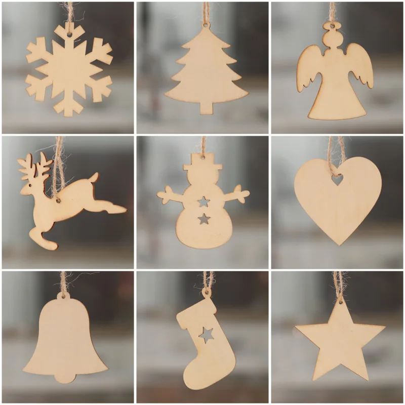 10 x CHRISTMAS TREE n9 UNPAINTED WOODEN SHAPES EMBELLISHMENTS HANGING CRAFT TAG 