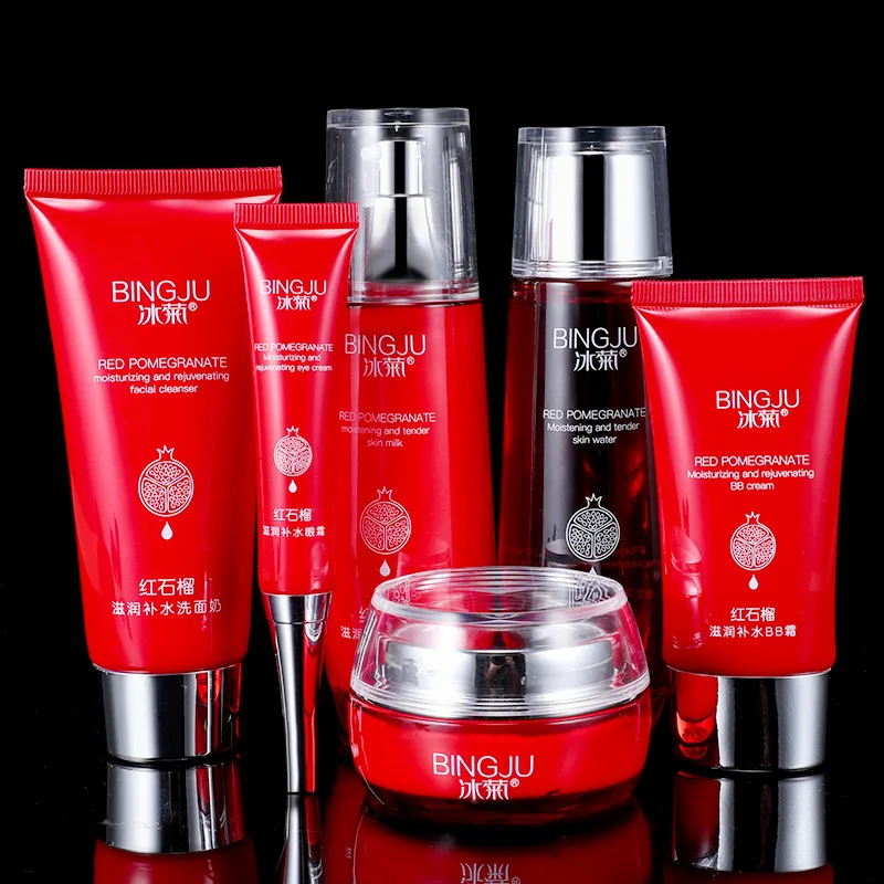 

Bing Ju Red Pomegranate Moisturizing Skin Care Product Set Brighten Flesh Color Facial Cosmetics Set Manufacturers Wholesale