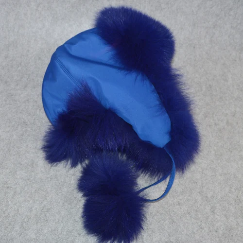 Лидер продаж, женские шапки-ушанки из натурального Лисьего меха, зимние толстые теплые мягкие модные шапки с ушками, женская шапка-бомбер из натурального Лисьего меха - Цвет: blue