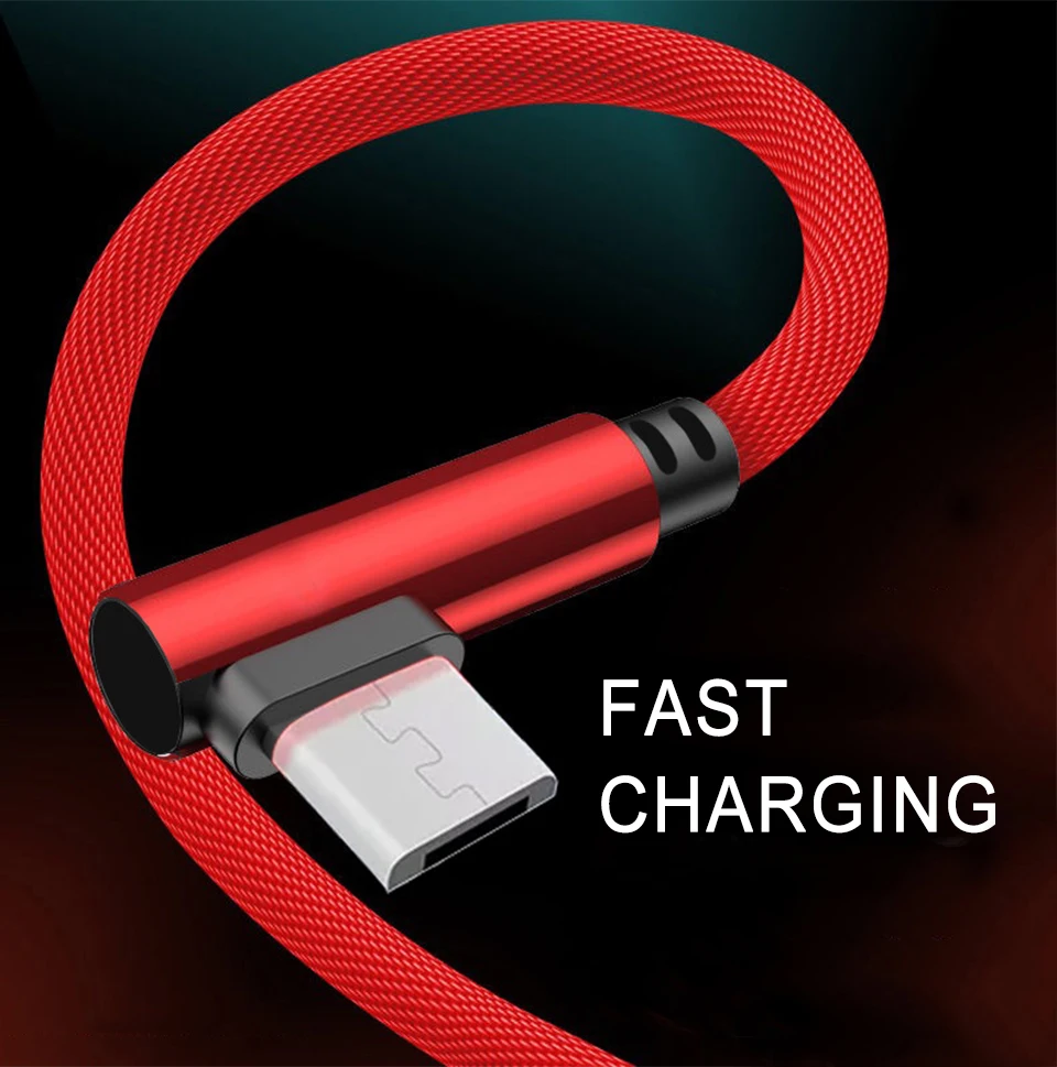 USB кабель для мобильного телефона провод для быстрого заряда нейлоновый Плетеный Mlcro Micro 90 градусов кабель для передачи данных с для Android Xiaomi samsung Oppo