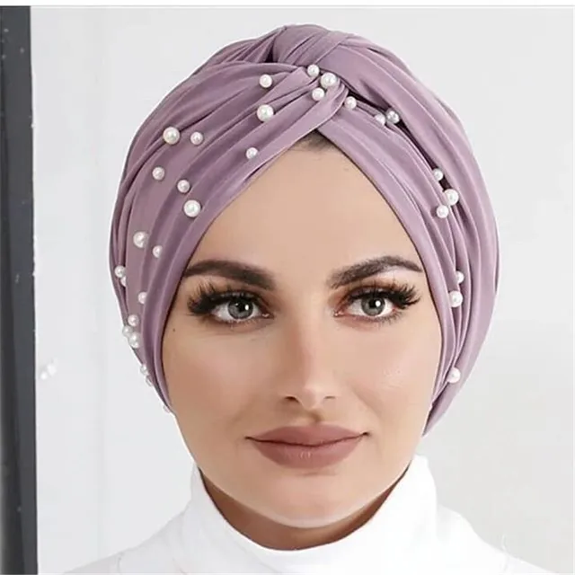 Turbante con perlas de terciopelo elásticas para Mujer, gorro musulmán, Hijab islámico, pañuelo para la cabeza, Turbante