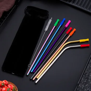 

1pcs 304 Stainless Metal Color Straw Steel Drinking Tools Drink Multi Purpose Reusable Bent Kitchen Gadgets Bar Party Accessory