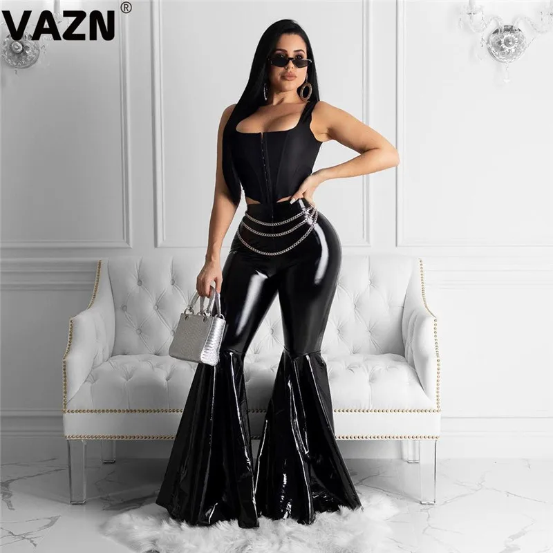 VAZN, популярные кожаные штаны, особенные, для зрелых женщин, одноцветные, сексуальные, Клубные, необычные, модные, 2 цвета, обтягивающие, для женщин, с высокой талией, длинные сапоги, укороченные штаны