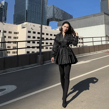 

LE PALAIS VINTAGE 2019 Original Windproof Waterproof Black Collect Waist Skirt Trench Coat Slim High Street Women's Clothing