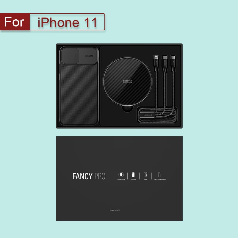 NILLKIN Беспроводной Зарядное устройство Набор для iPhone 11/11 Pro/11 Pro Max поставляется с Беспроводной зарядного устройства и защитный чехол на заднюю панель - Цвет: For iPhone 11