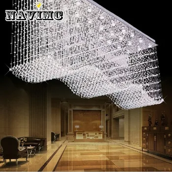 

Large Modern Crystal Chandelier Rectangle Wave Design Hanging Chandeliers Lighting Fixtures