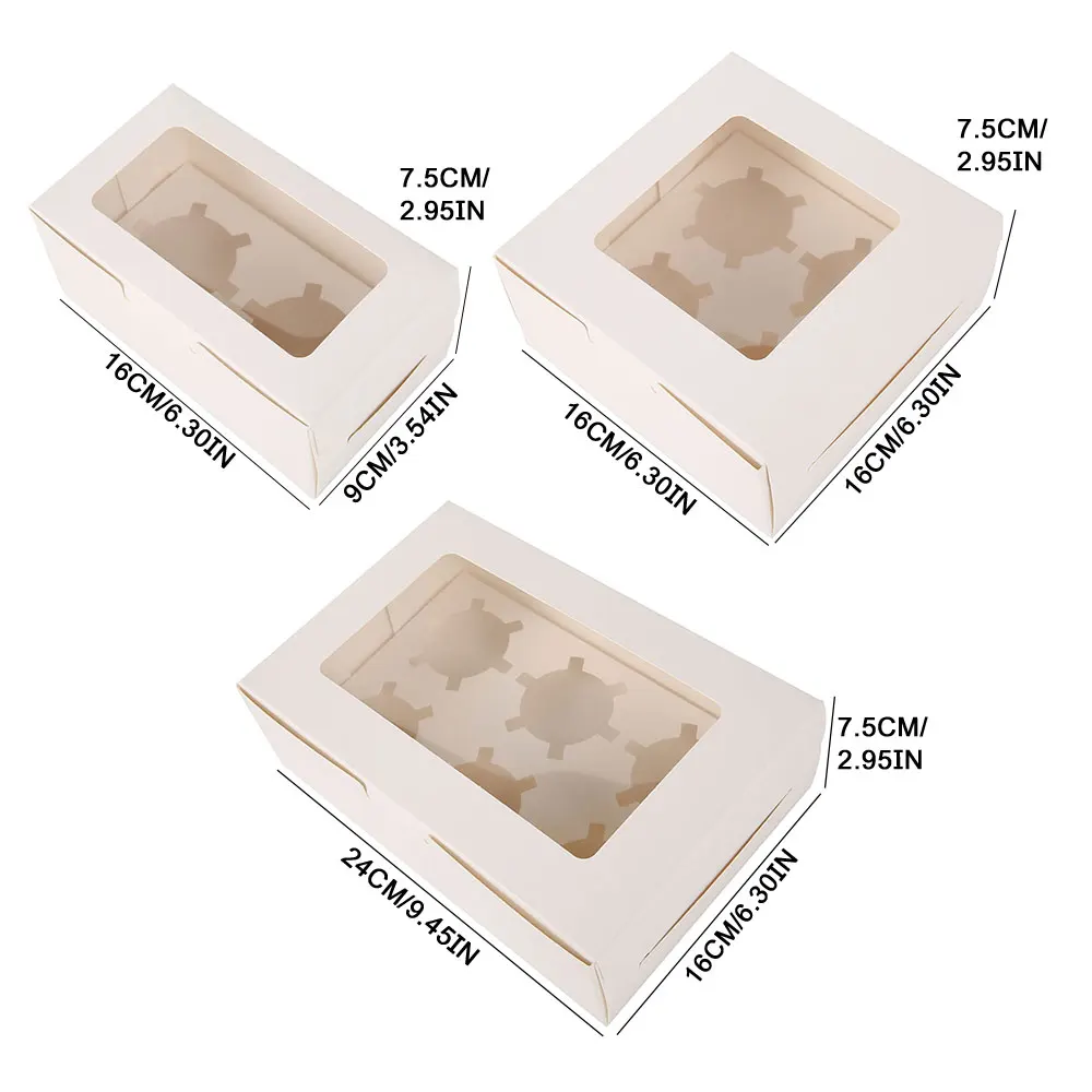 5x Cupcake Boîtes Avec Fenêtre Amovible Plateaux pour 2/4/6/12 Tasse Gâteaux conteneurs
