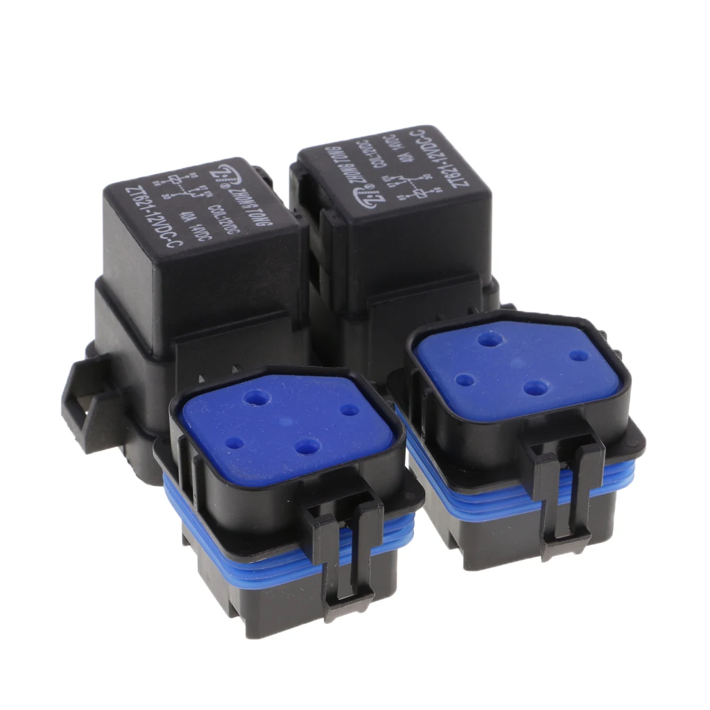 2 Sets 12V 40A 5Pin Relay And Relay Holder Socket Integrated With Terminals