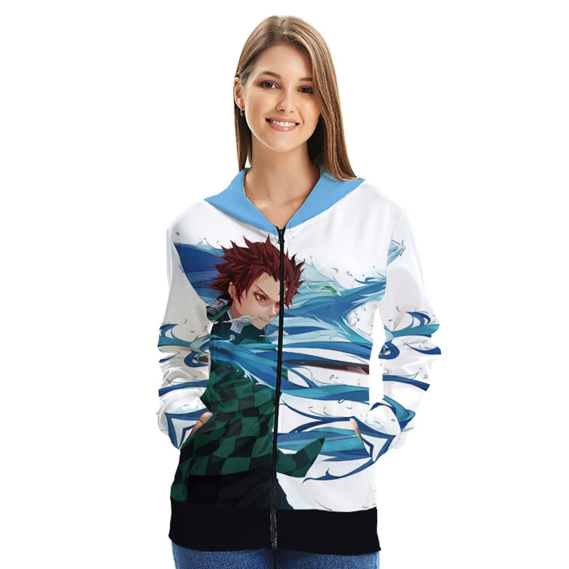 Демон убийца Kimetsu без Yaiba Nezuko камадо Tanjirou пуховая куртка с капюшоном в Косплэй костюм Для мужчин женская обувь на застежке-молнии толстовка с капюшоном в уличном стиле