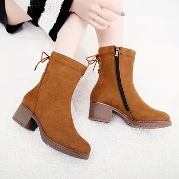 

Quality Block Square Heel Platform Boots Women Shoes 2019 Fall Winter High Heels Boots Velvet Warm Short Ankle Boots 41 42 43