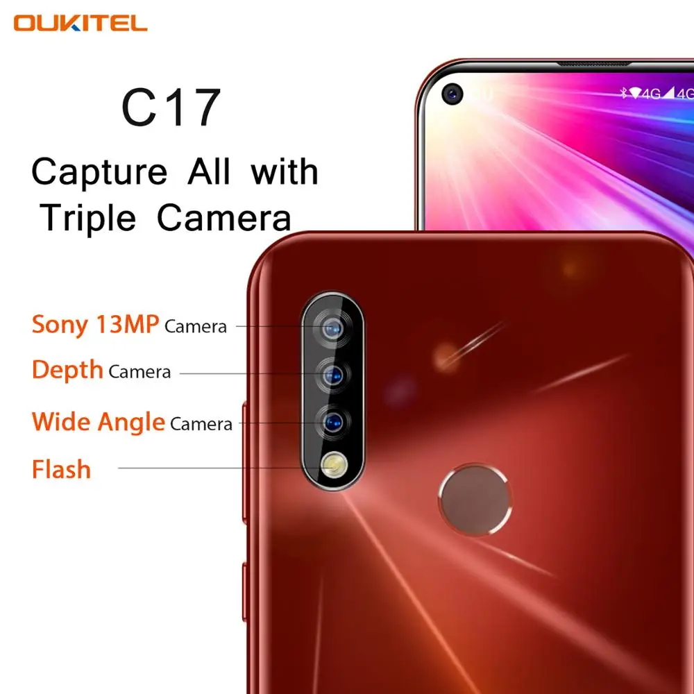 Najtaniej Oukitel C17 potrójne tylne kamery 6.35 ”smartfon MT6763 octa core z systemem Android 9.0 3GB 16GB 3900mAh odcisk palca face id telefon komórkowy
