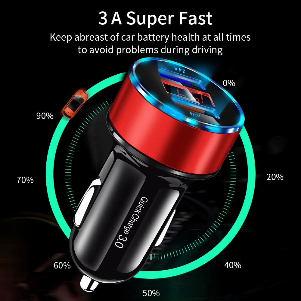 Автомобильное зарядное устройство OLAF QC 3,0 USB для samsung a50 S9 Quick Charge 3,0 30W 3A быстрая зарядка автомобильное зарядное устройство 2 usb-порта зарядное устройство для мобильного телефона s