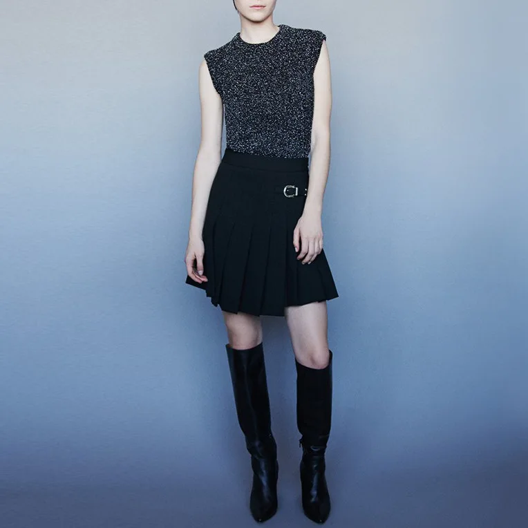 Зимняя новая Женская Асимметричная плиссированная юбка с металлическими пряжками