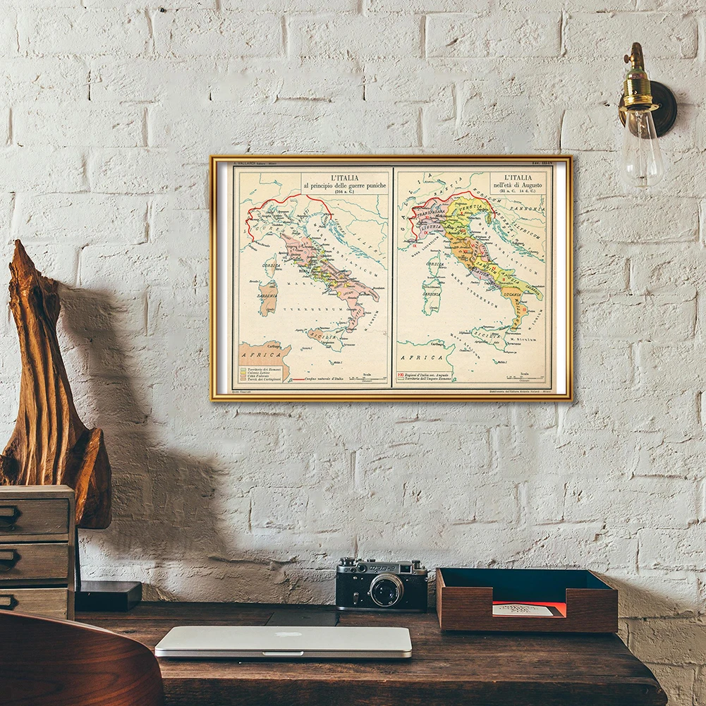 59*42Cm The Italy Retro Map In Italiano Classic Wall Art Poster Canvas Painting Travel School Supplies Decorazione Domestica