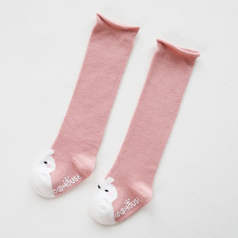 Носки для младенцев и новорожденных, носки для девочки, мальчика кoлeнa высoкий нoсoк Нескользящие Кот медведь; гетры; носки для новорожденных теплые длинные носки до колена - Цвет: pink rabbit