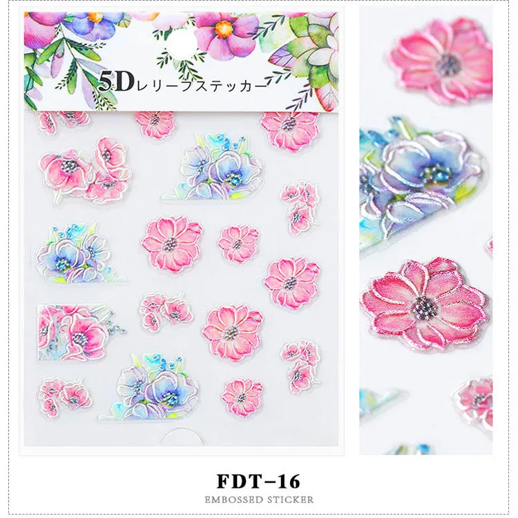 1 лист 3D тиснение наклейка с цветком для ногтей наклейки листья Бабочка украшение для ногтей DIY маникюр Дизайн Ювелирные изделия Аксессуары - Color: FDT-16
