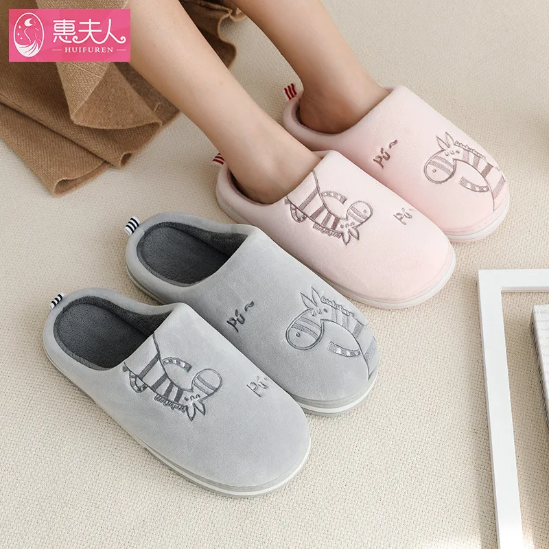 Home Slippers Slides Indoor-Shoes Cartoon-Style Winter Woman Soft Plush-Lovers Cotton