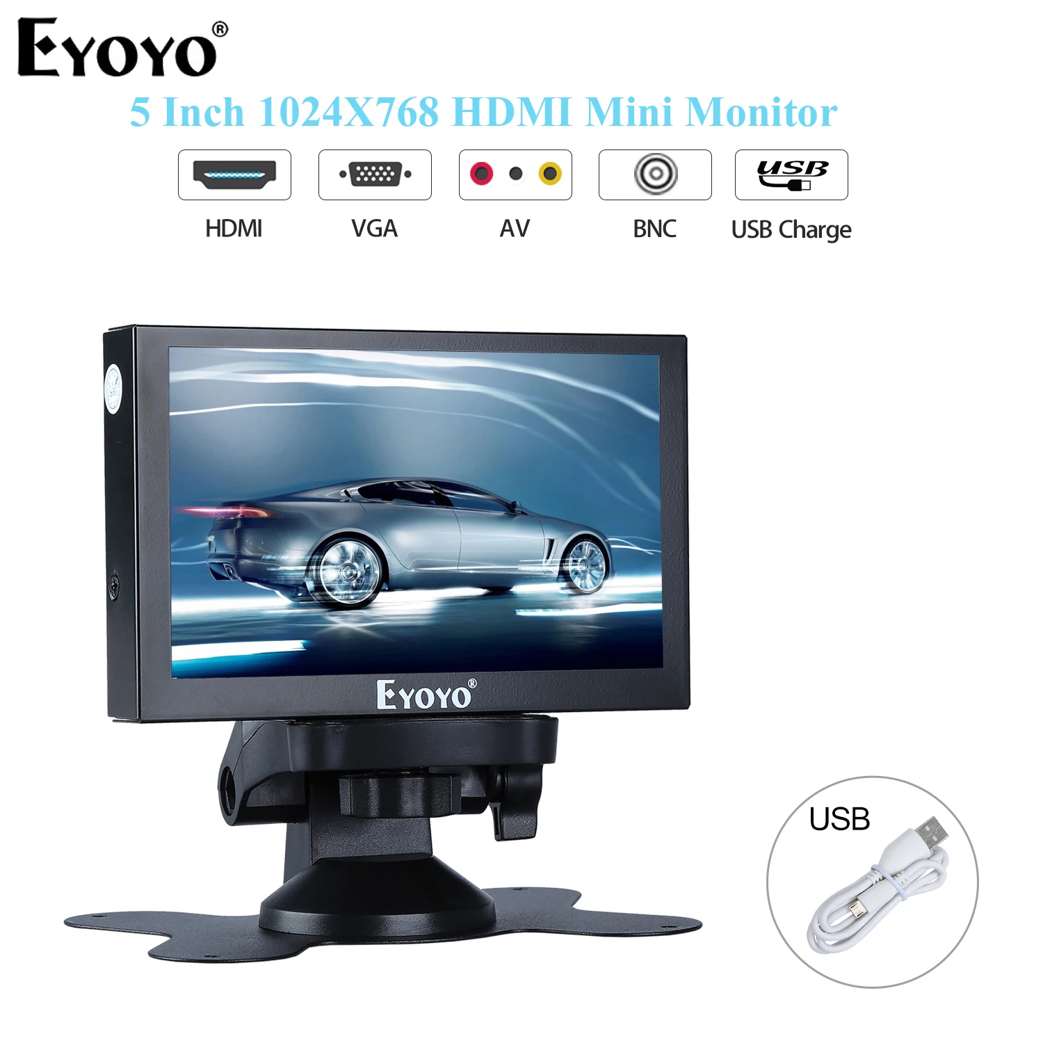 Мини монитор Eyoyo S501H 5 дюйма HDMI 1024X768 поддержка VGA BNC AV USB|Монитор и дисплей для CCTV| |