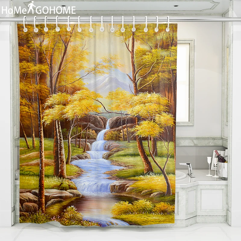 

Tree Landscape Painting Forest Shower Curtain 3D Bathroom Curtain Waterproof Mildewproof Fabric Bath Screen Curtain tenda doccia