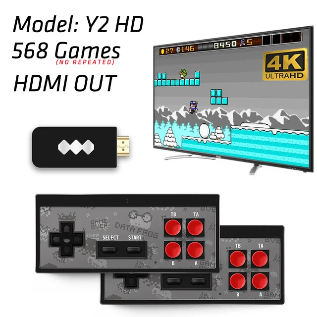 Y2 HD Данных лягушка USB беспроводной портативный ТВ Видео игровая консоль встроенный в 600 Классическая игра 8 бит мини видео консоль Поддержка AV/HDMI выход - Цвет: Y2 HD
