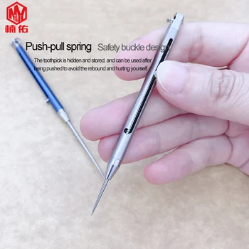 

1PC Portable Titanium Spring-style Push-pull Hidden Toothpick Multifunction Self-defense Tool Tableware Key Keychain EDC Tool